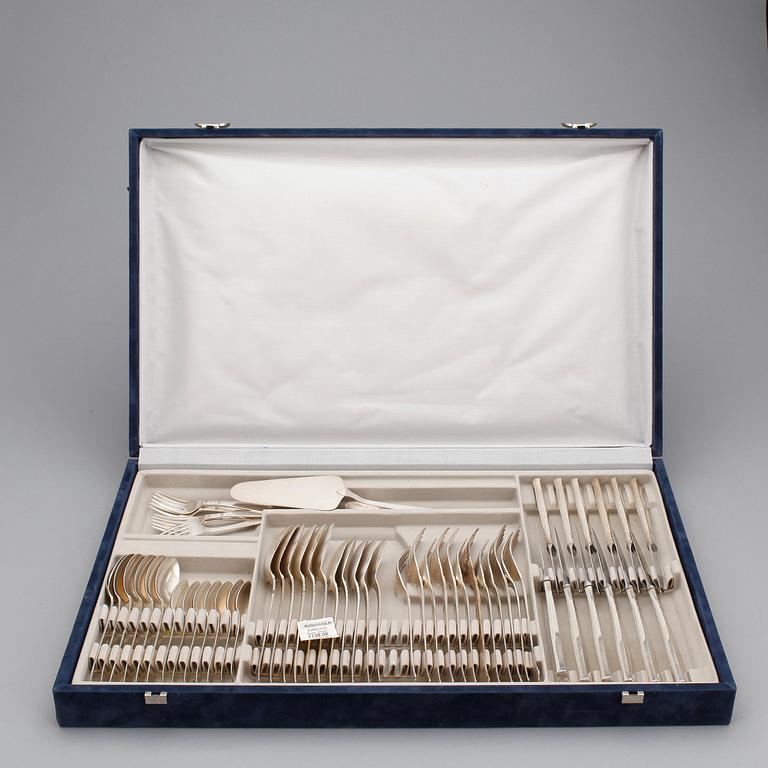 BESTICKSERVIS,  56 delar, silver, "Rosenholm", GAB, Stockholm, bl.a. 1998. Vikt utan knivar 1411 gram.