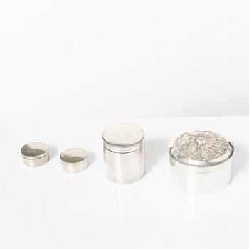 Four Swedish silver boxes, 19th century, most with mark of JP Grönvall, Stockholm.