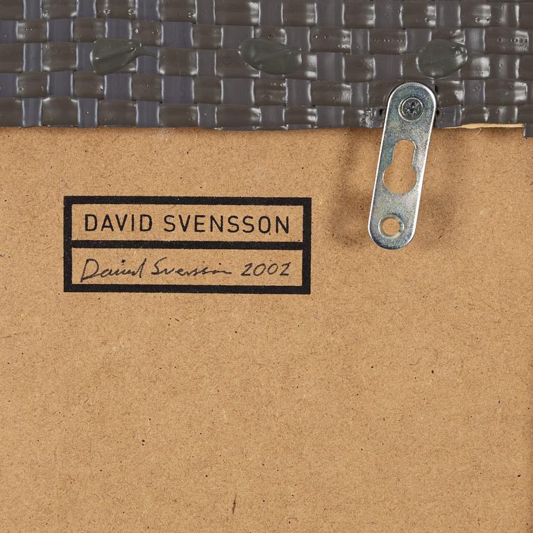 David Svensson, acrylic on woven plastic on panel, signed and dated 2002 verso.