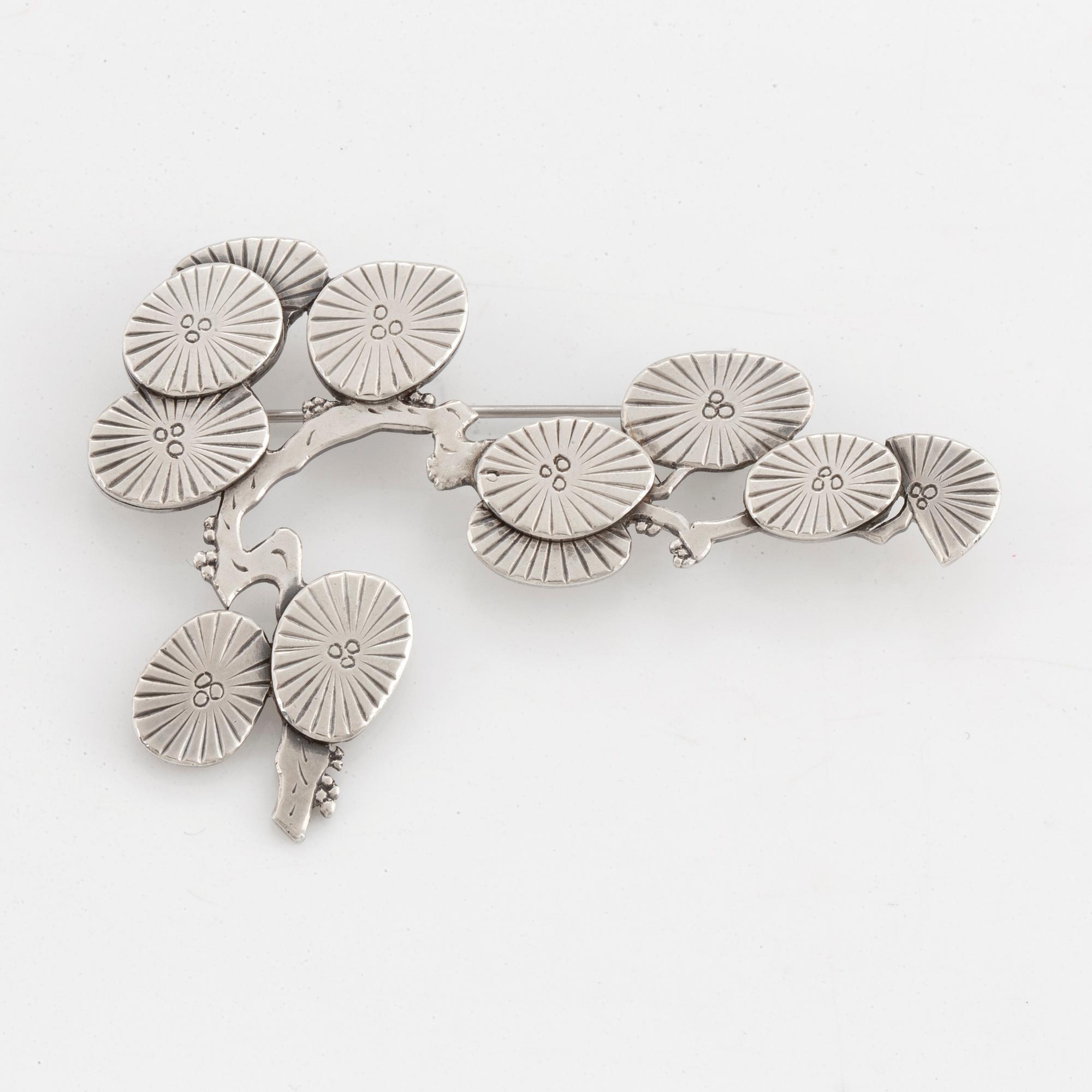 WIWEN NILSSON, a sterling brooch of a cherry blossom branch, Lund Sweden 1953.