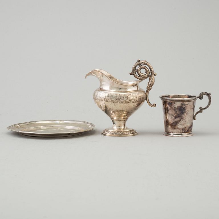 CREAMER, DISH, CUP, silver, 19th and 20th century.