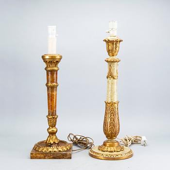 Two mid 20th century wood table lamps from Paoletti, Firenze Italy.