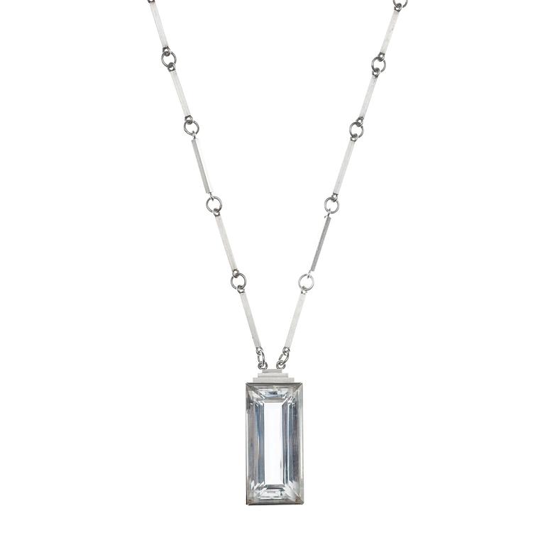 A Wiwen Nilsson sterling and rock crystal pendant and chain, Lund 1941.