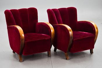 FÅTÖLJER, ett par, art deco-stil, 1900-talets mitt.
