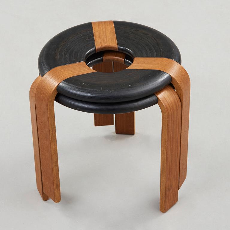 Rud Thygesen, & JOHNNY SØRENSEN, a pair of teak and black lacquered stools, Magnus Olesen, Denmark 1970's.