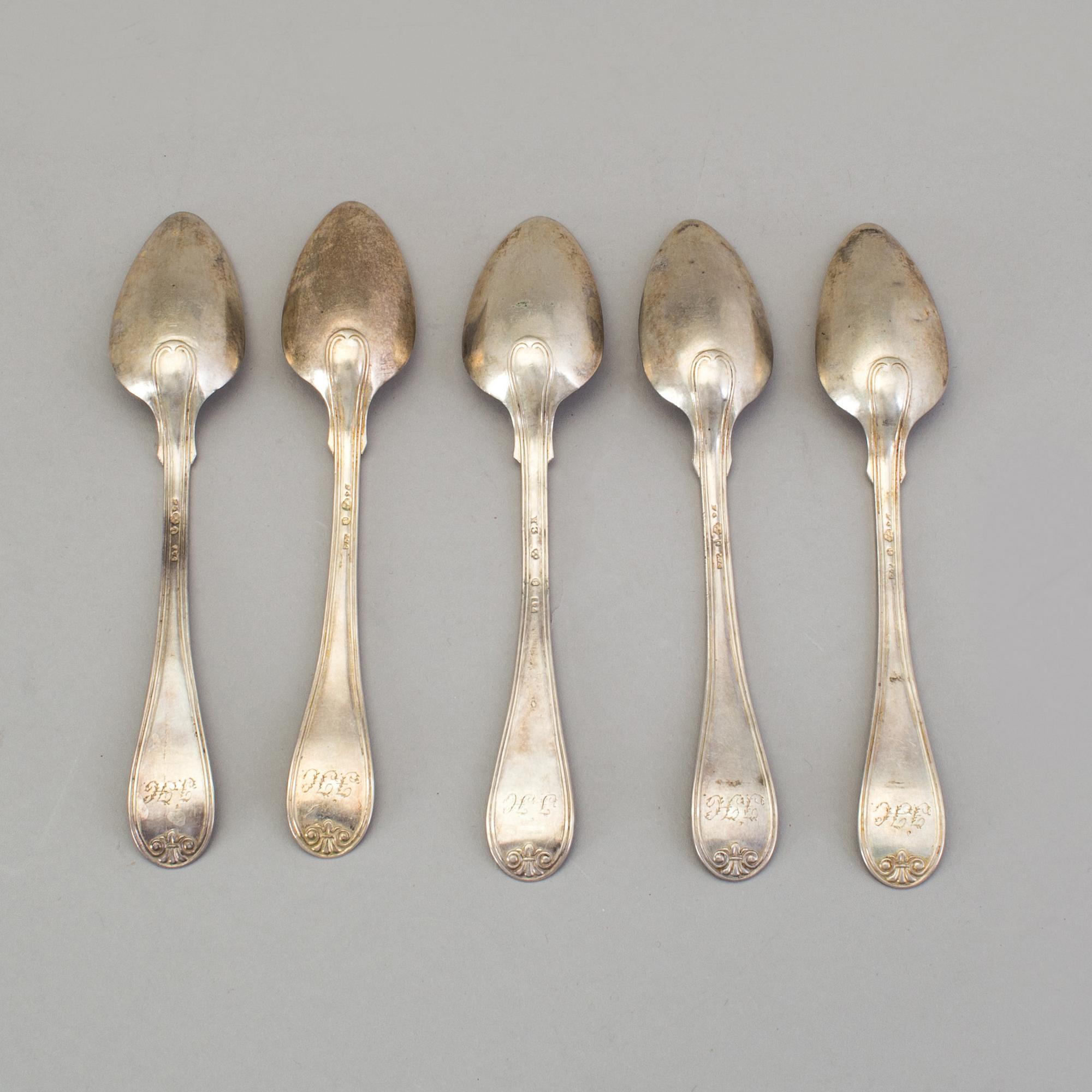 A set of six Swedish 19th century silver dinner-spoons, mark of Johan Carlssons widow, Norrkoping 1836.