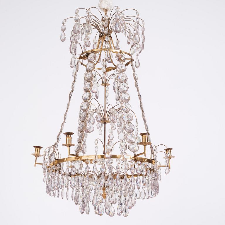 A Gustavian six-light chandelier, Stockholm, second part of the 18th century.