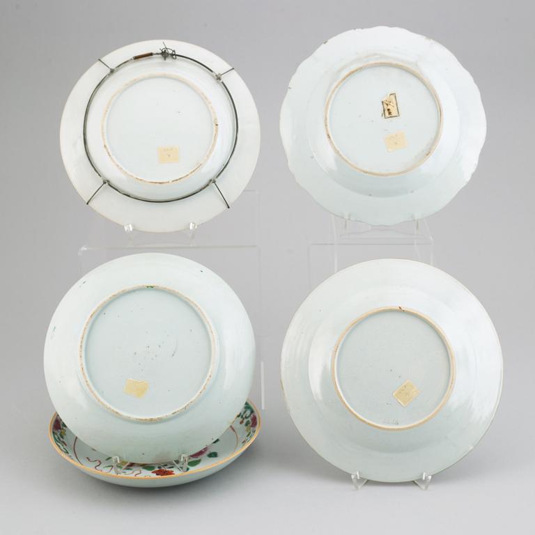 Five famille rose dishes, Qing dynasty, Qianlong (1736-95).