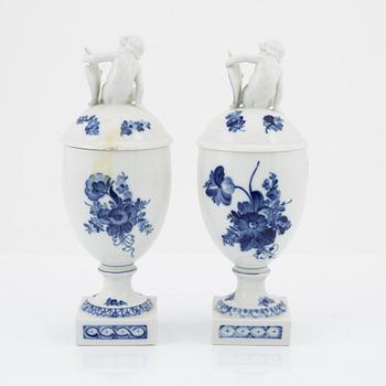 A pair of lidded urna, 'Blue flower', Royal Copenhagen, Denmark.