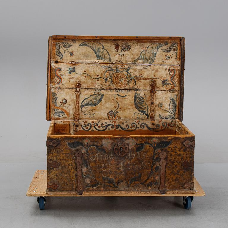 A painted Swedish chest, dated 1765.