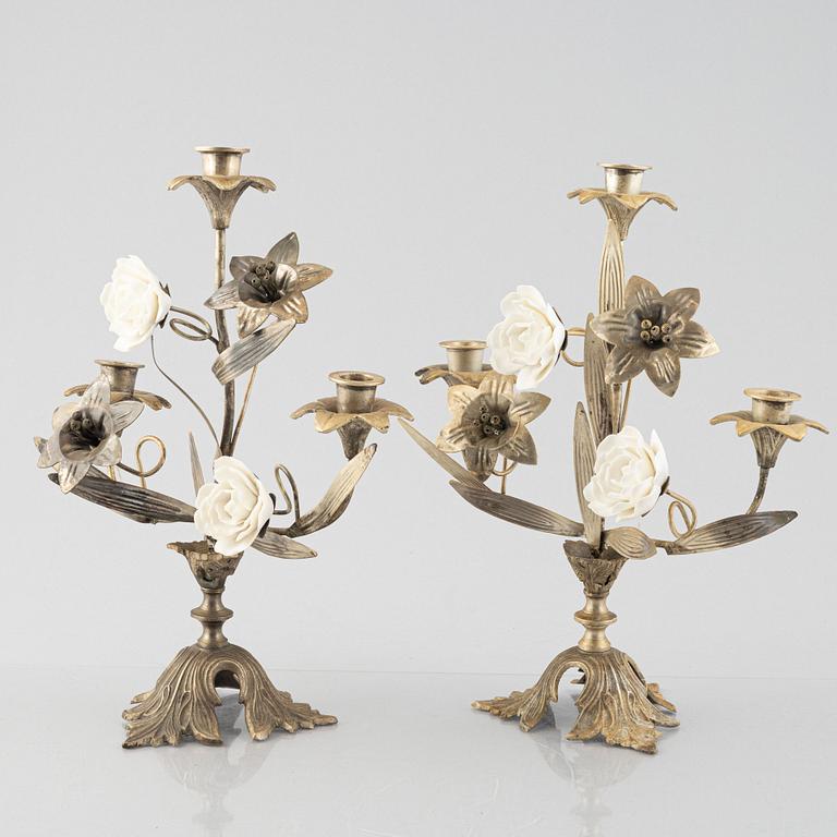 Three nickle-plated  candelabras, France, first half of the 20th century.