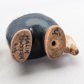 LISA LARSON, a candlestick and 2 figurines, stoneware, Gustavsberg, Sweden.