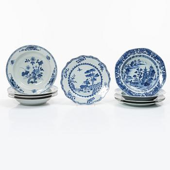 Nine blue and white porcelain plates, China, Qianlong (1736-95).