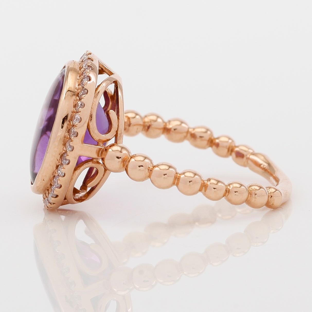 RING, 18K roséguld, diamanter tot ca 0.26 ct. och ametist.