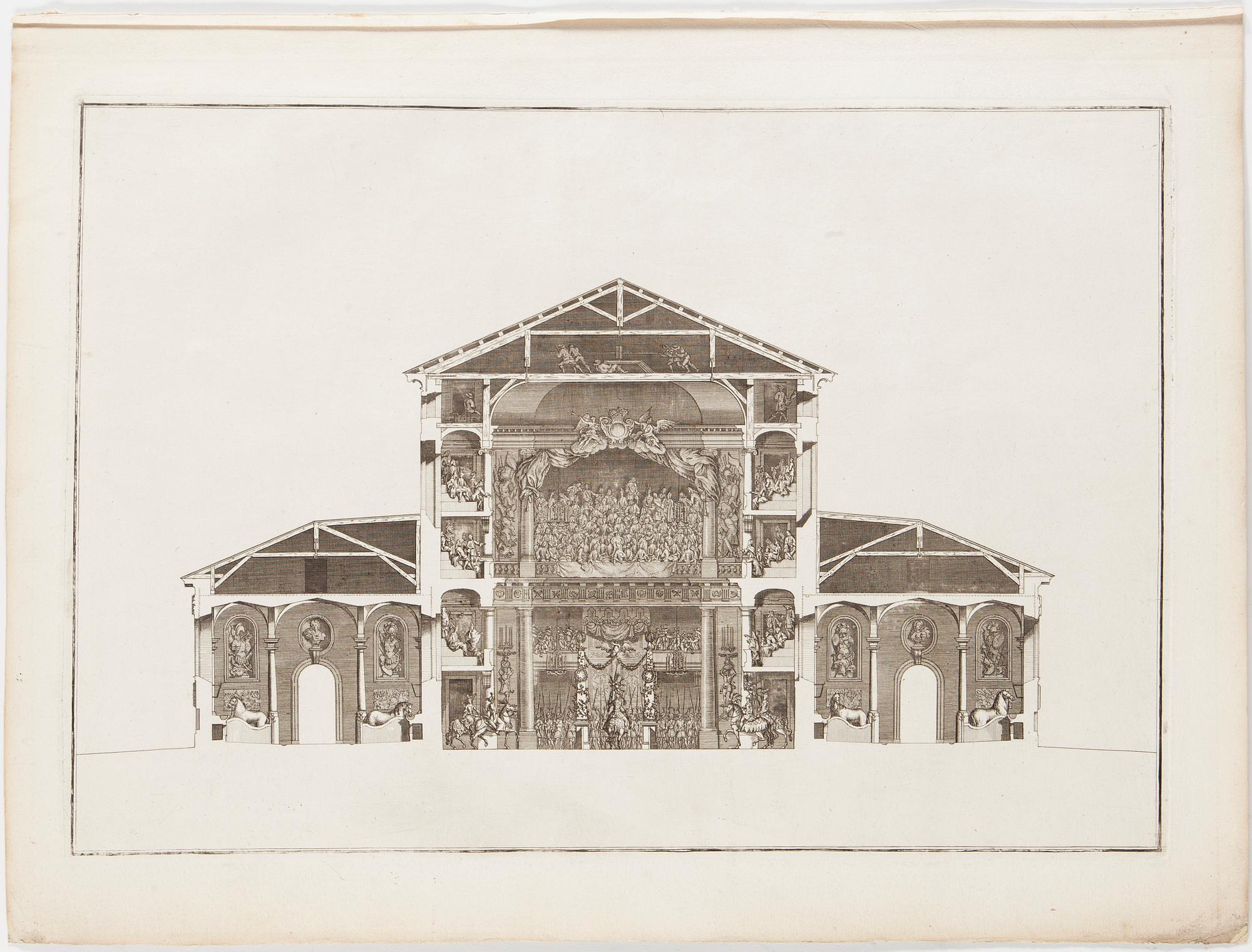 SÉBASTIEN LE CLERC, efter Niccodemus Tessin d.y. 1695, kopparstick, 2st, 1700-tal.