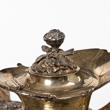 Kaffe- och teservis, 4 delar, silver, London, England 1828-29, Joseph Craddock resp Josiah Barnett.