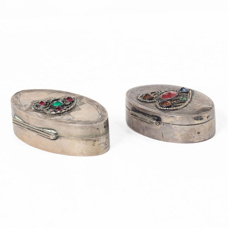 Two Swedish silver snuff boxes, Karlskrona, one with mark of Axel Gabriel Estberg, 1853.