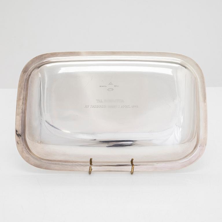 Skål, sterlingsilver  Just Andersen, Denmark 1950-tal och gräddsnäcka o sockerskål, silver, Tillander, Helsingfors 1955.