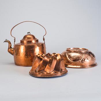 THREE COPPER UTENSILS, 19th century.