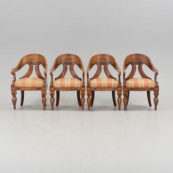 A set of four Empire armchairs "chaise gondole", Austria-Hungary first half 1800's.