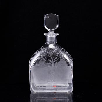 EDWARD HALD, an engraved bottle with stopper Orrefors, Sweden, model 1230.