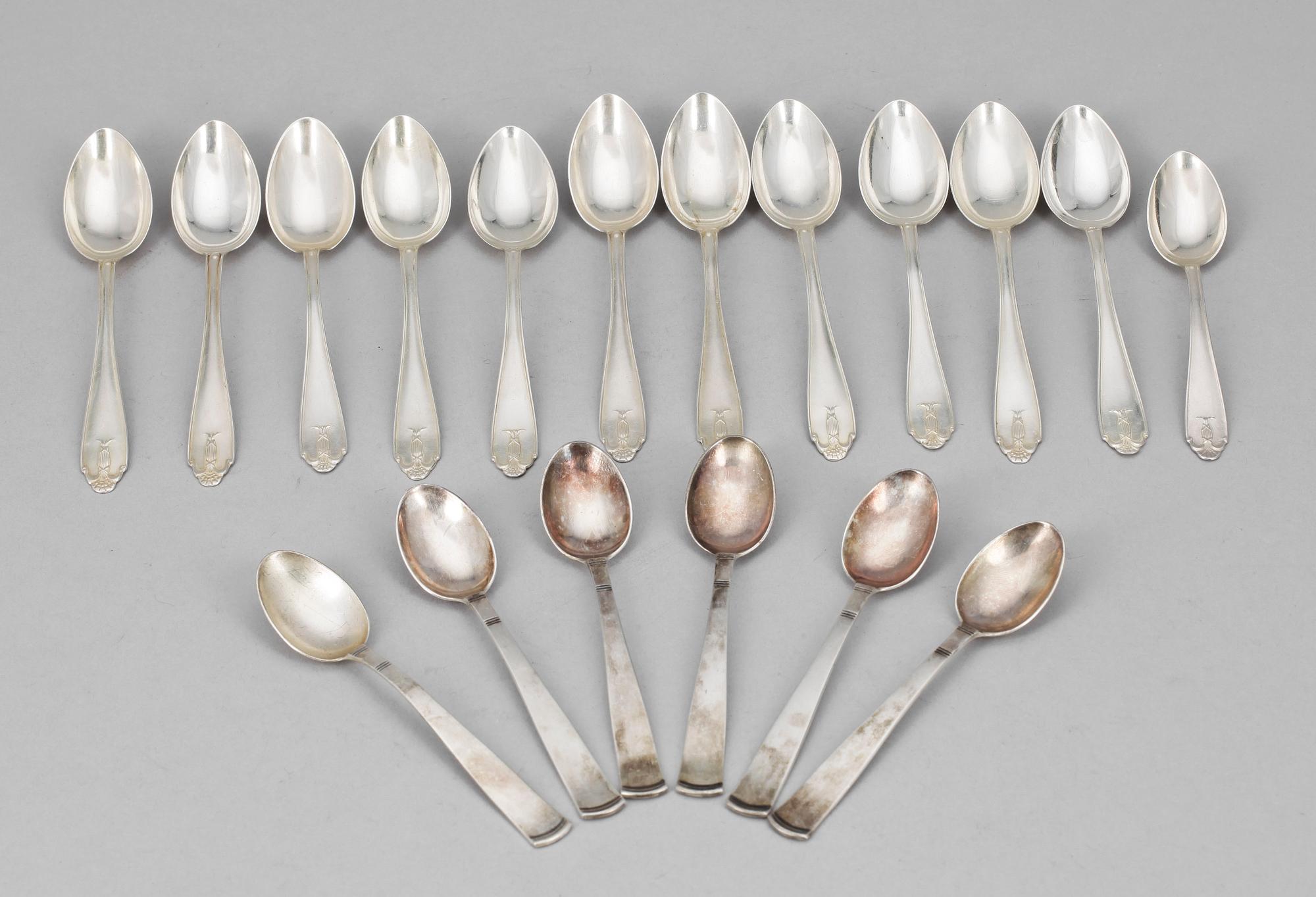 PARTI SKEDAR, 18 delar, silver, GAB, Stockholm, 1900-tal. Tot vikt ca 321g.