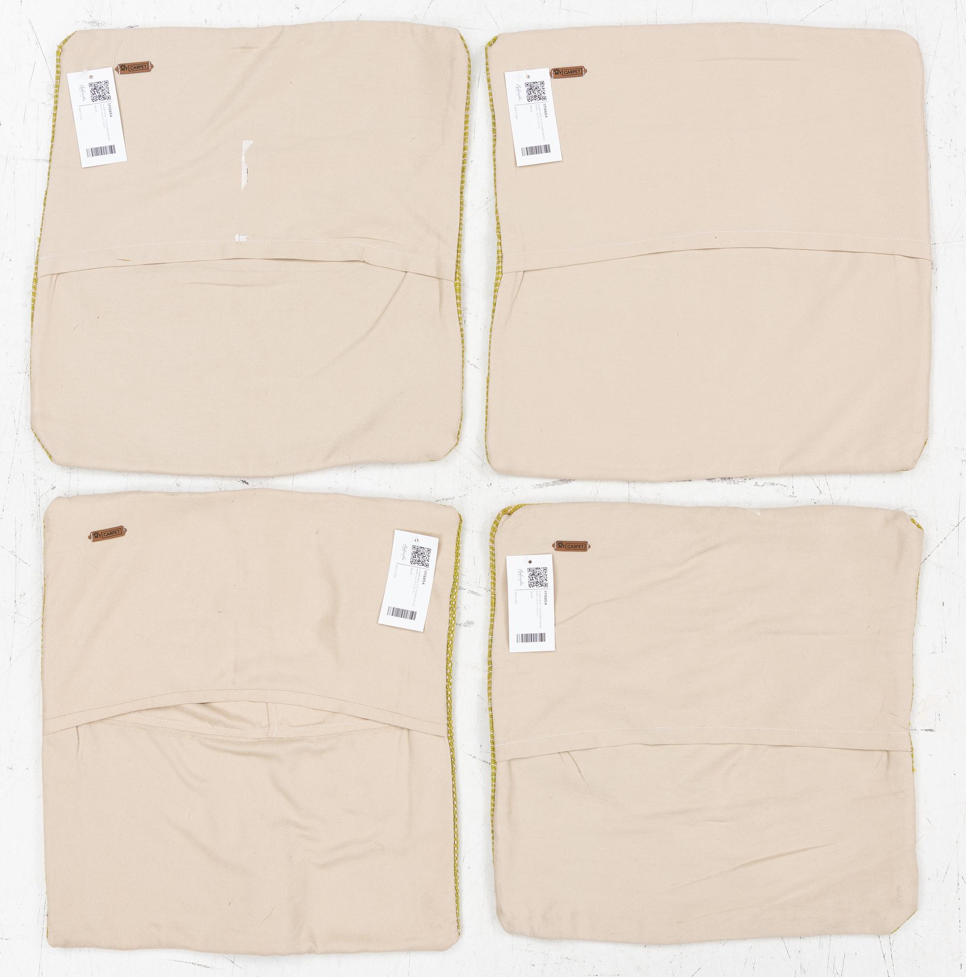 Four cushion covers, hand-embroidered Kelim, c. 50 x 50 cm.