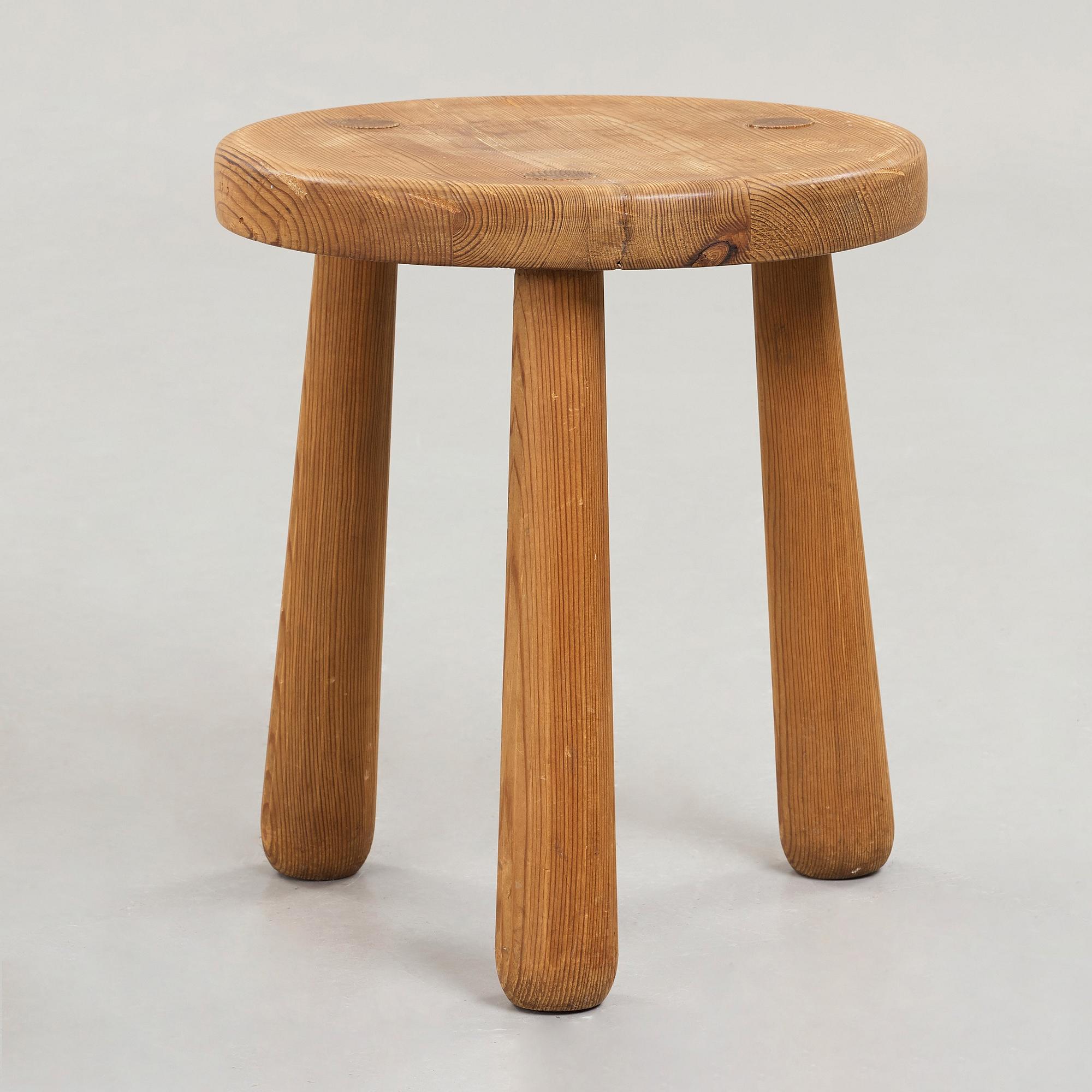 Axel Einar Hjorth, a stained pine 'Utö' stool, Nordiska Kompaniet, Sweden, 1930's.
