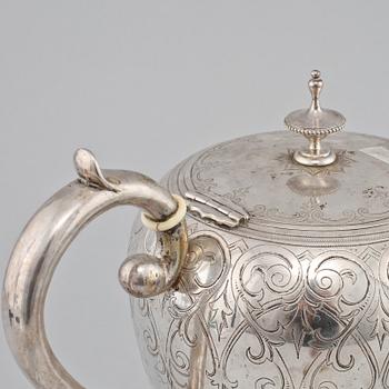 TESERVIS, 3 delar, låghaltigt silver, Tyskland, 1800-talets andra hälft. Vikt 800 g.