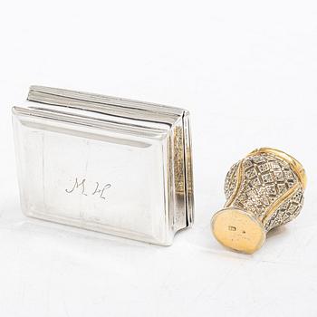 Two Swedish 18th century parcel-gilt silver boxes.