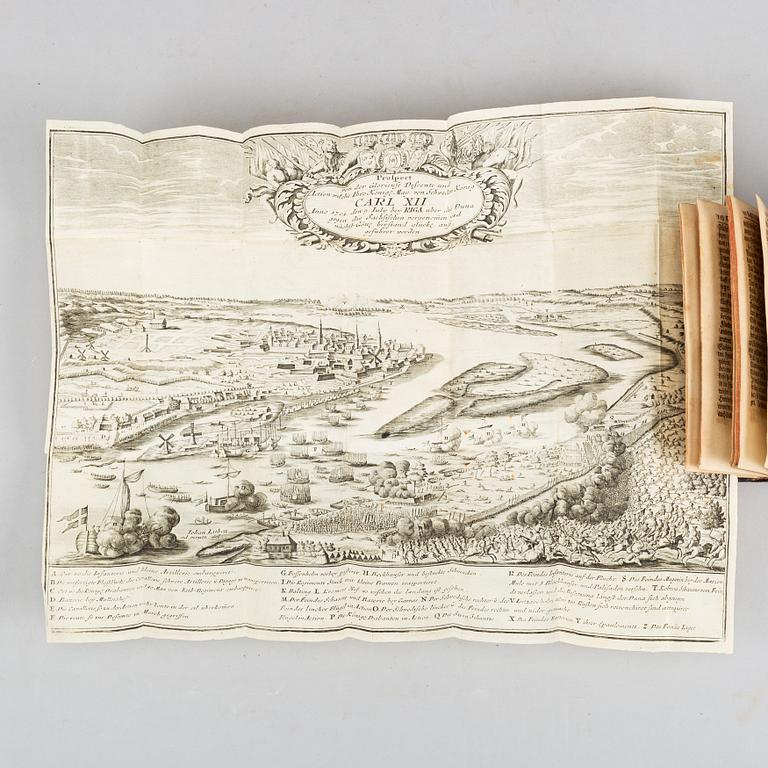 History of King Charles XII, 10 vols., with engraved plates and plans, 1702-19.