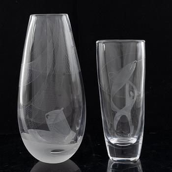 Vicke Lindstrand, two glass vases, Kosta, mid 20th Century.