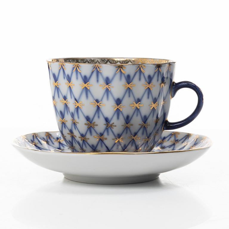 Kaffeservis, 28 delar, "Cobalt Net", Lomonosov, Sovjetunionen.