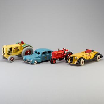 Four wood and plastic toys, Brio and Luck, Sweden, mid 20th century.