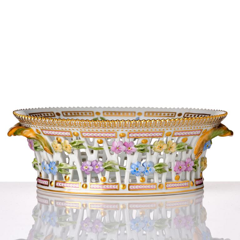 A Royal Copenhagen 'Flora Danica' chesnut basket with stand, Denmark, 20th Century.