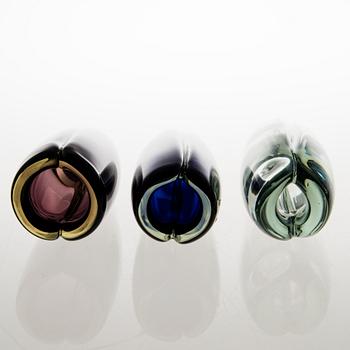 KAJ FRANCK, five 'Usva' glass vases, signed K. Franck, Nuutajärvi Notsjö 1950-60:s.