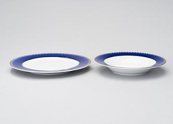 SIGVARD BERNADOTTE, 43 piece, porcelain tableware, "Christineholm"/"Marianne Royal Blue" Millenium 2000.