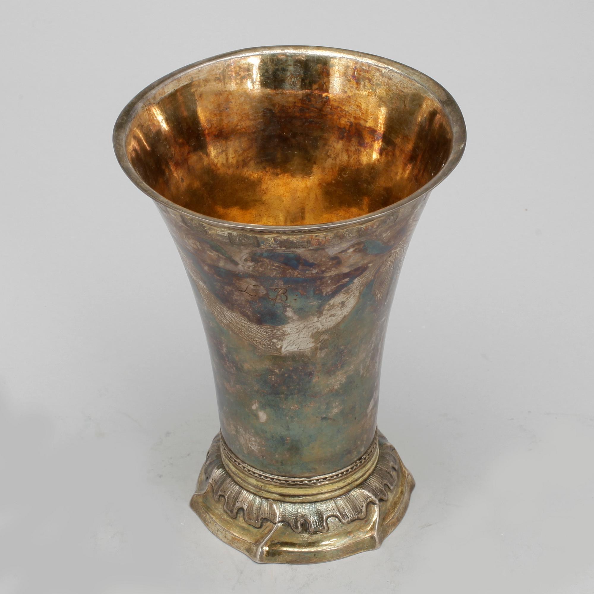 BÄGARE, silver, Anders Hjulström, Köping, 1787. Vikt ca 234g.