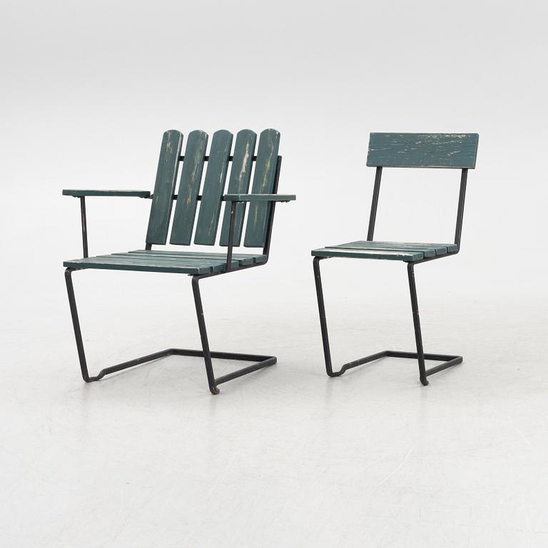A garden table with five chairs, Grythyttan, Sweden, second half of the 20th century.