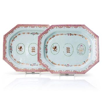 991. Two famille rose armorial serving dishes, Qing dynasty, Qianlong (1736-95).