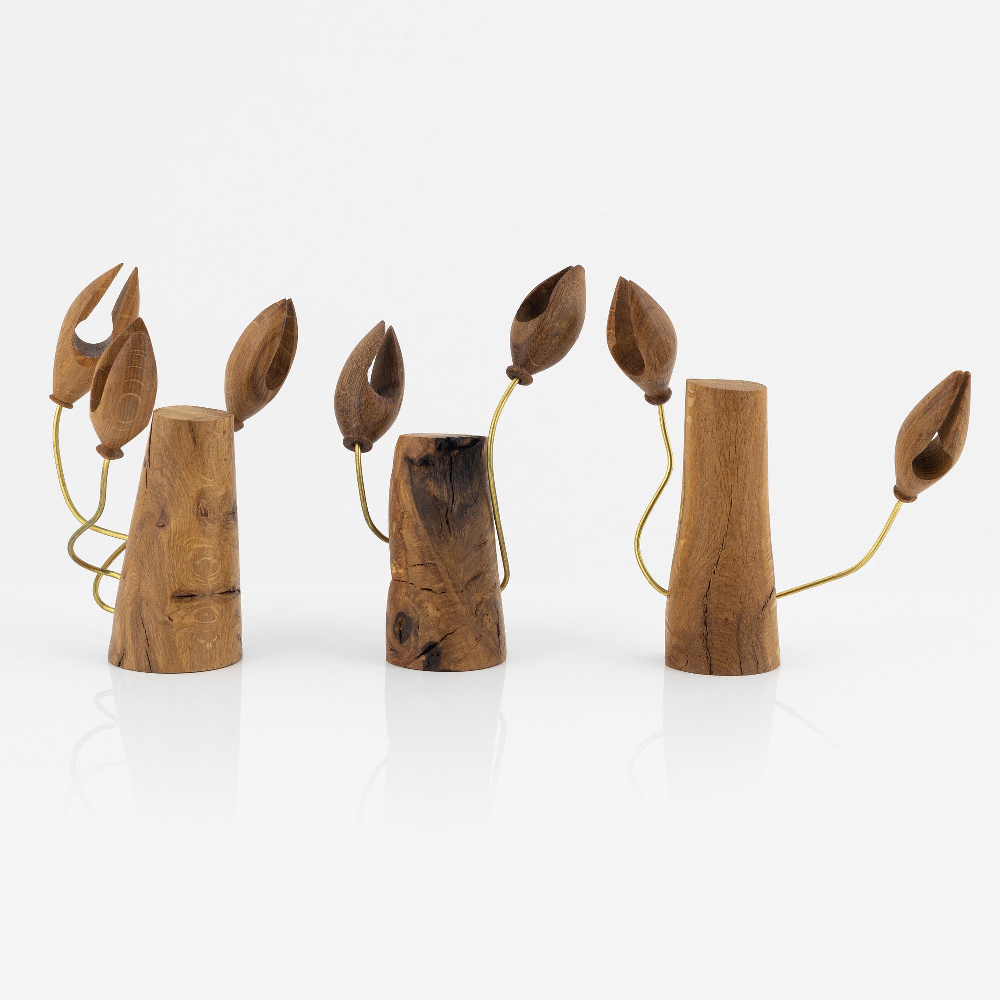 Magnus Ek, a set of three oak wood snacks holders for Oaxen Krog.