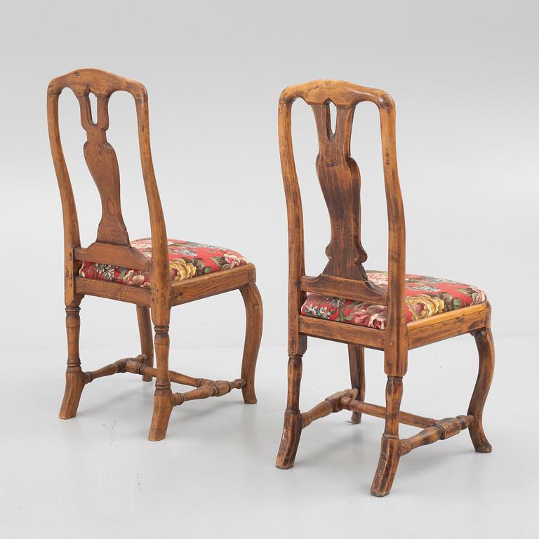 A set of two Swedish rococo chairs, later part 18th century.