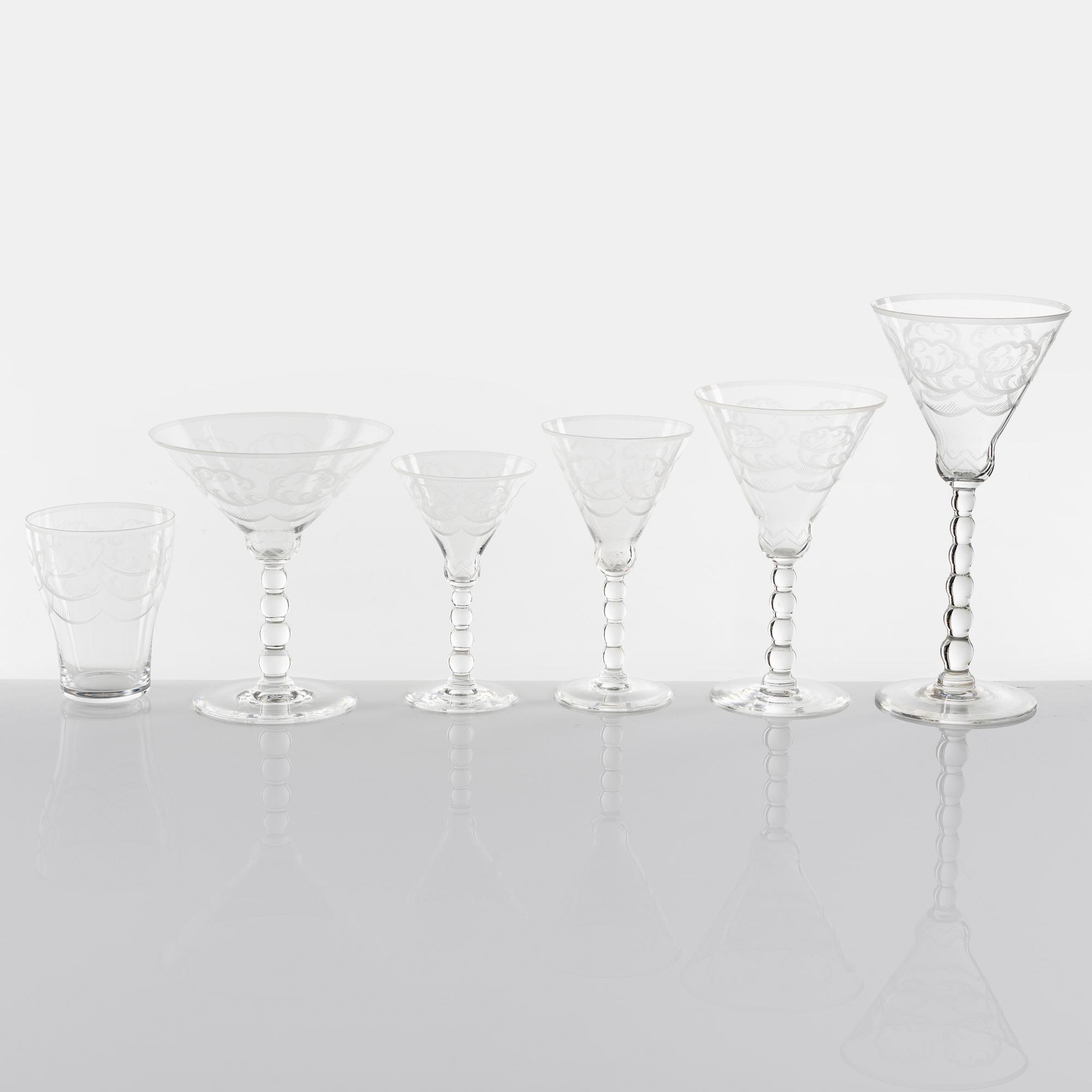 Simon Gate, glasservis, 46 delar, "Molnet", Orrefors.