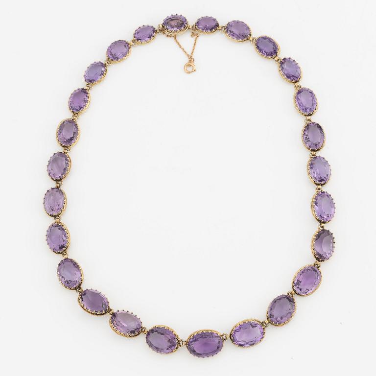 Necklace, rivière with amethysts.