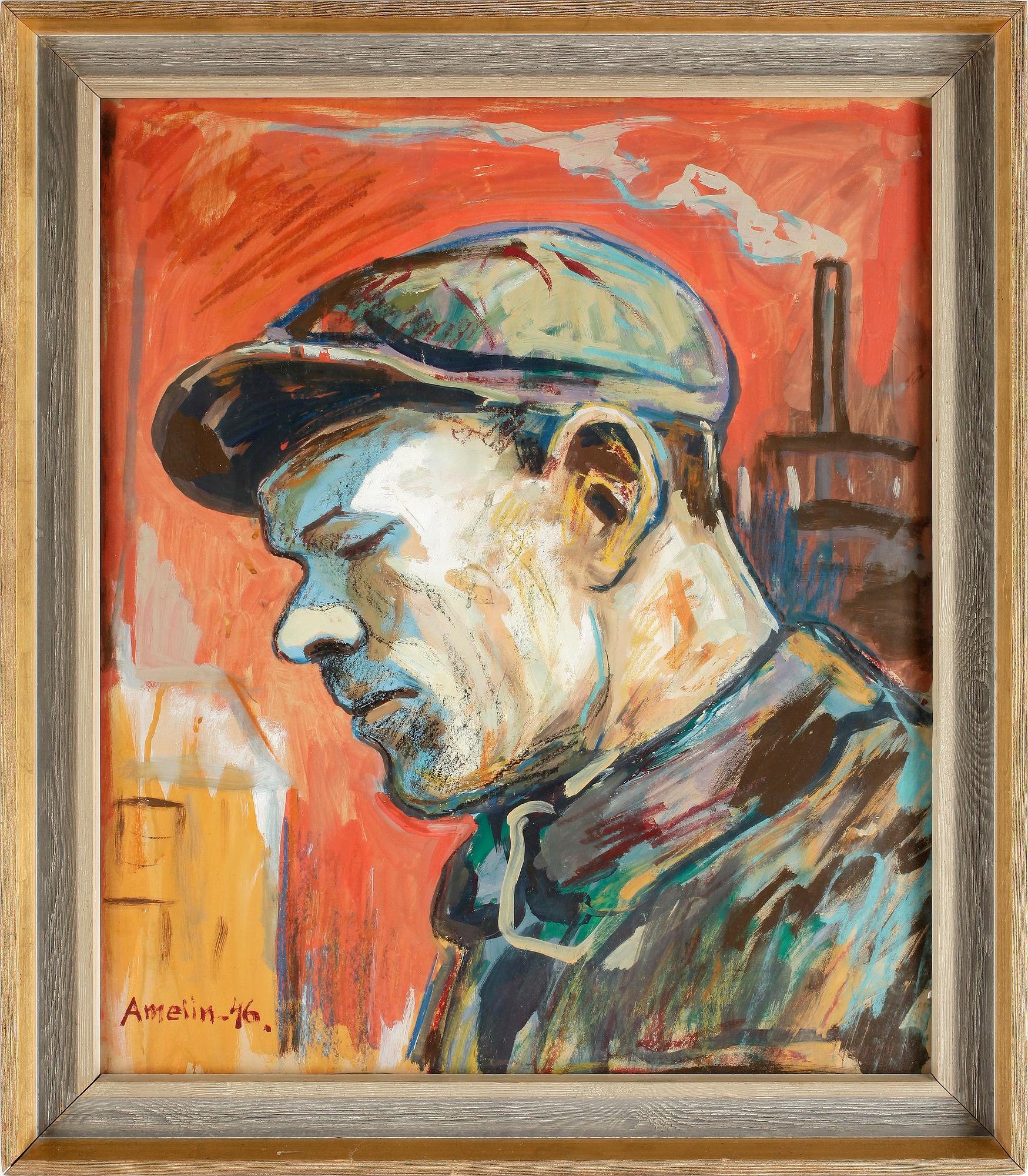 ALBIN AMELIN, blandteknik på papper, signerad och daterad -46.