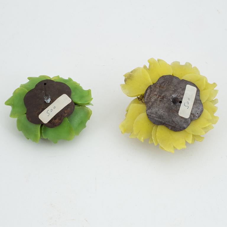 Two glass chrystantemum flowers, early 20th Century.