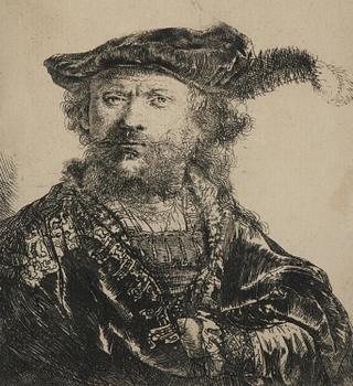 Rembrandt Harmensz van Rijn, Self portrait in a beret with a feather.