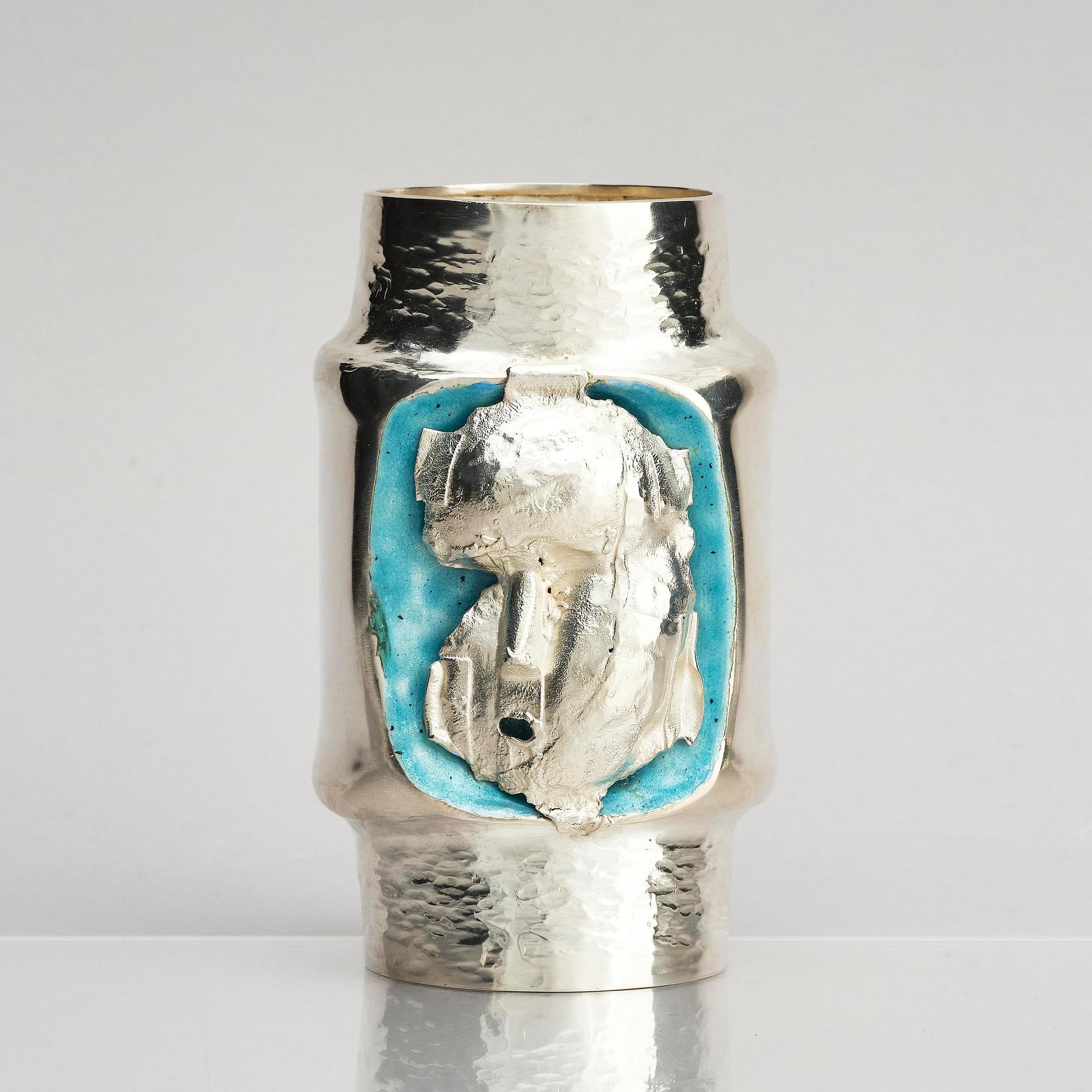 Lars Arby, a sterling silver and enamel vase, Gothenburg, Sweden 1975.