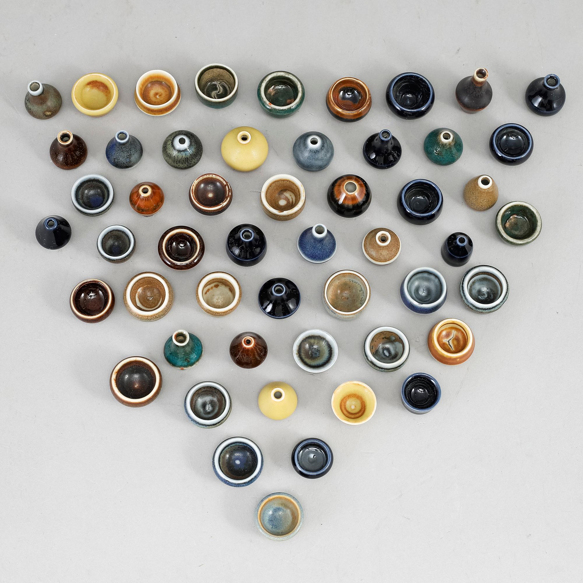 RÖRSTRAND, a set of 52 stoneware mini miniature vases and bowls.