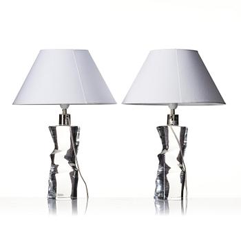 Olle Alberius, a pair of table lamps model "AD 2214", Orrefors, 1960s-70s.